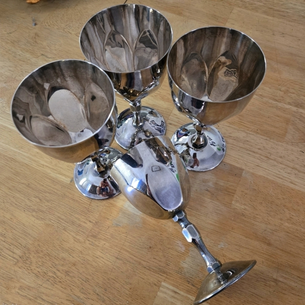 AMC Eperasa Spain Silver Plated Goblets Set of 4 Vintage MCM Barware Goth Decor - Picture 6 of 6